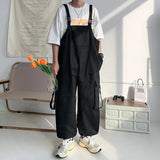 Jinquedai Men Suspenders Jumpsuit Baggy Pants Summer Overalls Japanese Straps Casual Pockets Unisex Oversized Streetwear Male Y2K Clothes jinquedai