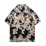 Jinquedai Men's Light Mature Summer Beach Thin Blouse Shirt Hip Hop Versatile Casual Short Sleeve Fashion Male Loose Flower Print Shirts jinquedai