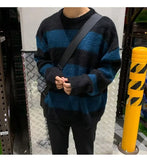 Knitted Light Luxury Pullovers Sweater Men Casual Striped Vintage Loose O Neck Solid Color Long Sleeve Coat Streetwear jinquedai