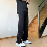 Jinquedai Summer Zipper Side Opening Suit Pants Men Fashion Social Mens Dress Pants Korean Loose Straight Ice Silk Office Formal Trousers jinquedai