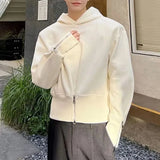 Jinquedai Men Autumn Korean Y2k Waist Cuff Zipper Slim Waist Short Hooded Sweatshirt Essential Fashion Youth Solid Color Top For Men jinquedai