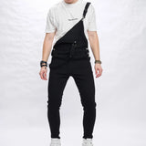 Jinquedai Autumn Stylish Men Simple Solid color Slim Bib Overalls Jumpsuits jeans Streetwear Male Strap Jeans jinquedai