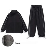 Jinquedai Men's Sets New Casual One-piece Suit Male Sportswear Women Suits Overalls Trousers Loose Fleece Zipper Long Sleeves Jacket Pants jinquedai