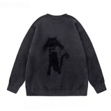 Jinquedai New Vintage Cartoon Cat Sweaters Men Autumn Japanese Harajuku Loose Pullover Street Y2k Trend Soft Glutinous Male Knitted Top jinquedai