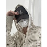 Knit Mesh Coat for Men Hole Hooded Cardigan Long Sleeve Tee Male Hollow Out Casual Summer Japanese Streetwear Hip Hop jinquedai