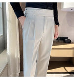 Jinquedai Italian Style Men Naples Suit Pants High Waist Slim Fit Small Feet Ankle-Length Pants Spring Fashion Business Casual Trousers jinquedai