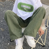 Green Jeans Baggy Distressed Vintage Denim Trousers Male Wide Leg Pants Men Streetwear Retro Oversize Casual Hip Hop jinquedai