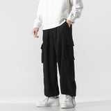 Jinquedai  Men Corduroy Straight Pant Big Pockets Sweatpant Elastic Waist Drawstring Vintage Sweatpants M-5XL Casual Baggy Joggers Pants jinquedai