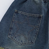 Jinquedai Retro Star Splicing Denim Shorts Men Summer Harajuku Streetwear Jeans Shorts Fashion Casual Loose Blue Denim Shorts Unisex jinquedai