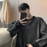 Jinquedai  Striped Knitted Sweater Coat Men Japanese Oversize Casual Autumn Winter Loose O-neck Pullovers for Man Street wear jinquedai