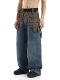 Patchwork Baggy Wide Leg Jeans Pants Men Distressed Denim Trousers Male Oversize Japanese Streetwear Safari Style Casual jinquedai