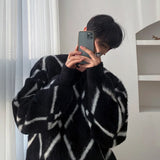 Plush Plaid Sweater Men's Outer Wear Korean Style Trendy Loose Thickened Warm Sweater Couple Pullover Sweater Niche Sweatshirt jinquedai