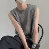 Jinquedai Fashion Men Tank Tops Mesh Hollow Out Transparent Streetwear Solid Color Vests O-neck Sleeveless Men Clothing S-5XL jinquedai