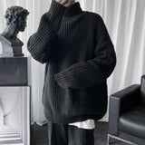 Korean Fashion Turtleneck Sweater Men Streetwear Oversized Knitted Sweaters Men Clothing Trend Sweaters Male Solid Pullover jinquedai