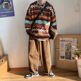 Men's Knitted Vintage Graphic Sweater with Pattern Brown Blue Pullovers Sweaters and Jumpers Korean Streetwear Harajuku jinquedai