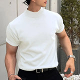 Jinquedai Men's Casual Skinny Solid Color T-shirt Streetwear High-neck Short-sleeved Bottoming Tees for Men Shapewear Leisure Summer M-5XL jinquedai