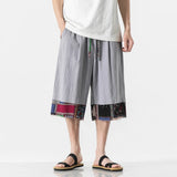 Jinquedai Men's Summer Thin Linen Shorts Loose Straight Men's Pants Japanese Patchwork Wind Over the Knee Beach Pants jinquedai