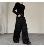 Autumn Winter Men's Trousers Personality Long Wool Denim Spliced Straight Leg Wide Leg Casual Pants Niche Design New jinquedai