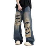 Jinquedai grunge outfits INS Trendy Niche Ripped Jeans Men's Hip Hop Retro Fried Street Loose Wide Leg Casual Trousers mysite