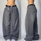 Jinquedai 90s Streetwear Street Vintage New Fashion Washed Grey Baggy Jeans Women Y2K Harajuku Hip Hop Popular Casual Joker High Waist Wide Leg Pants mysite