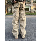 Jinquedai mens fall outfits 2024 American Retro Multi-Pocket Stitching Overalls Men's and Women's Straight Wide-Leg Versatile Casual Pants Fashionable Versatile Fashion mysite