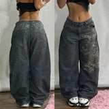 Jinquedai 90s Streetwear Street Vintage New Fashion Washed Grey Baggy Jeans Women Y2K Harajuku Hip Hop Popular Casual Joker High Waist Wide Leg Pants mysite