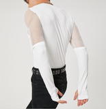 Jinquedai Men T Shirt Mesh Patchwork See Through O-neck Long Sleeve Streetwear Hollow Out Tops Sexy  Fitness Men Clothing jinquedai