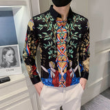 Jinquedai  Luxury Floral Shirts For Men Asian Sizes Retro Printed Long Sleeved Mens Korean Shirt Dress Party Prom Slim Fit Blusas Y Camisas jinquedai