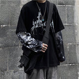 Black Hip Hop T-Shirt Mens Casual Autumn Tops Tee Fake Two Piece Long Sleeve Men T Shirt Fashion Japan Tshirt Streetwear Boys jinquedai