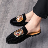 Designer Brand Luxury Black Half Shoes For Men Leather Shoes Mens Mules Casual Slides Slippers Sandals Men Fashion Mocassin jinquedai