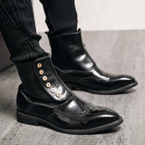 Jinquedai  Green Men Boots High Tube Top Chelsea Mens Boots Italian Button PU Leather Performance Men Art Design Brogue Shoes jinquedai