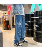 Jinquedai  Woolen embroidered jeans men's spring and autumn new loose straight pants ins trendy American wide leg pants streetwear jinquedai
