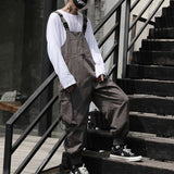 Men Jumpsuits Solid Color Loose Streetwear Fashion Bib Pants Multi-pockets Susperders Casual Men Cargo Overalls 2XL jinquedai