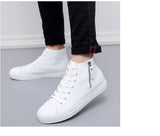 New Style Black High-Top Side Zipper Men's Shoes Fashion Microfiber Leather Sports Casual Shoes Classic  White Shoes  PU jinquedai