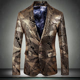 Jinquedai Tide Male DJ Club Gold Floral Pattern Blazer Plus Size 4XL Fashion Casual Singer Party Costume Slim Fit Suit Jacket Men