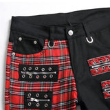 New Fashion Red Plaid Patchwork Punk Zipper Men Pencil Jeans Trousers Y2K Buckle Hip Hop Gothic Slim Denim Pants Pantaloni Uomo jinquedai