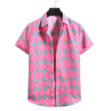 Pink Floral Hawaiian Shirt Men Chemise Homme Summer New Short Sleeve Beach Aloha Shirts Men Casual Button Up Shirt Male XXL jinquedai