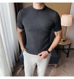 Jinquedai High Quality Summer Short Sleeve Striped Knitted T Shirts For Men Clothing Stretched Slim Fit Casual Tee Shirt Homme 3XL-M jinquedai