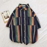 Summer Striped Shirt Men's Fashion Contrast Color Casual Short Sleeve Shirt Men Streetwear Wild Loose Dress Shirts Mens S-2XL jinquedai