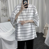 Summer Striped T Shirt Men's Fashion Casual Loose Short-sleeved T-shirt Men Streetwear Hip-hop Oversized Tshirt Mens Tops jinquedai