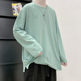 Spring Multicolor Cotton T-shirt Men Fashion Solid Color Casual O-neck T Shirt Men Korean Loose Long-sleeved T-shirt Mens Tops jinquedai