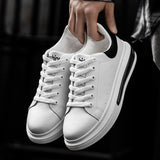 Fashion New Men Men Casual Shoes Flat Outdoor Fashion White Autumn Spring Leather Low Top Sneakers Male Non-Slip Work Breathable Thick Sole jinquedai