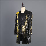 Jinquedai Shawl Collar Sequins Blazer Men's Stage Costume Nightclub Singer Host Dj Mid-long Jacket jinquedai