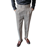 Jinquedai  British Style Men High Waist Business Dress Pants Fashion Houndstooth Office Social Suit Pants Wedding Groom Casual Trousers Men jinquedai