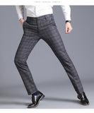 Jingquedai  Fly Pocket Side Checked Suit Pants Men Fashion Casual Steetwear Business Casual Plaid Pants Formal Office Trousers jinquedai