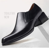 Fashion Zipper Men Dress Shoes Oxfords Square Head Business Genuine Leather Office Wedding Suits Shoes Black High Heels jinquedai