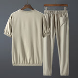 Men's Sports Leisure Suit Ice Silk Summer New Korean Trend Short-sleeved Tide Brand Fashion Men's Clothing jinquedai