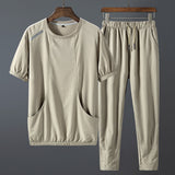 Men's Sports Leisure Suit Ice Silk Summer New Korean Trend Short-sleeved Tide Brand Fashion Men's Clothing jinquedai