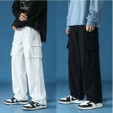 Cotton Black/White Cargo Pants Men Fashion Multi-pocket Wide-leg Pants Men Streetwear Loose Hip-hop Straight Pants Mens Trousers jinquedai