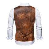 Vintage Imitation Leather Single-breasted Men Casual Vests Jacket Autumn New Fashion V-Neck Sleeveless Chaleco Hombre Streetwear jinquedai